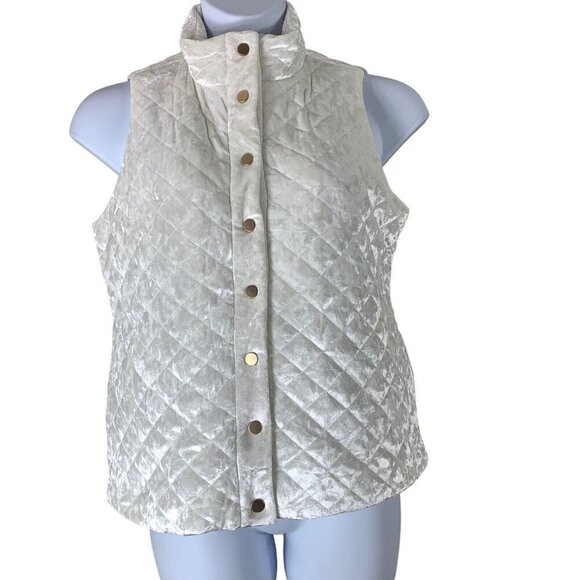 Charter Club Vest Size Small White Velvet Gold Snap Front Pockets NEW - Picture 1 of 5